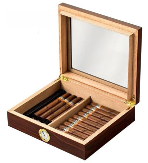 Caixa Umidora Para Até 35 Charutos Higrômetro Externo