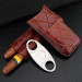 Case Bolsa Porta 2 Charutos P/ Viagem Couro E Cortador Inox